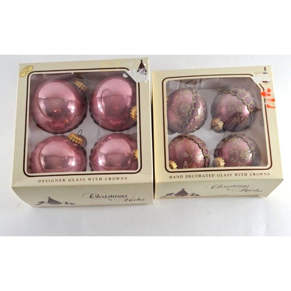 Christmas By Krebs Glass Ornaments Balls Embellished Pink Victorian Lot 0f 8